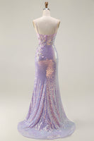 Load image into Gallery viewer, Sparkly Lilac Mermaid Long Corset Prom Dress with Slit