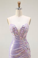 Load image into Gallery viewer, Sparkly Lilac Mermaid Long Corset Prom Dress with Slit