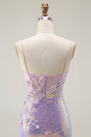 Load image into Gallery viewer, Sparkly Lilac Mermaid Long Corset Prom Dress with Slit