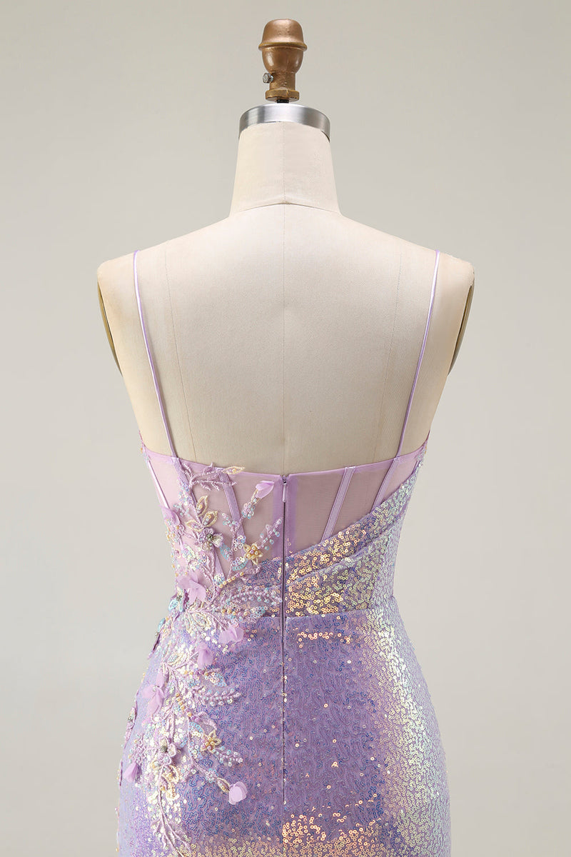Load image into Gallery viewer, Sparkly Lilac Mermaid Long Corset Prom Dress with Slit