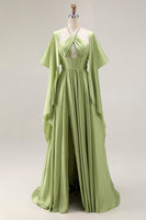 Load image into Gallery viewer, Sage Green A Line Keyhole Long Corset Prom Dress with Slit