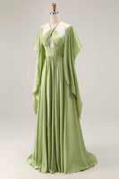 Load image into Gallery viewer, Sage Green A Line Keyhole Long Corset Prom Dress with Slit
