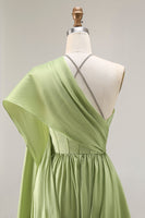 Load image into Gallery viewer, Sage Green A Line Keyhole Long Corset Prom Dress with Slit