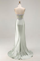 Load image into Gallery viewer, Sparkly Dusty Sage Floral Sweetheart Long Corset Prom Dress