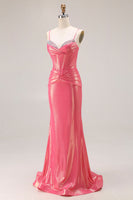 Load image into Gallery viewer, Sparkly Watermelon Metallic Long Corset Prom Dress with Beading