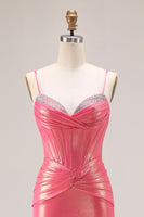Load image into Gallery viewer, Sparkly Watermelon Metallic Long Corset Prom Dress with Beading
