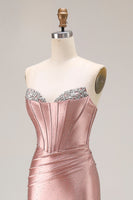 Load image into Gallery viewer, Sparkly Dusty Rose Mermaid Beaded Long Corset Prom Dress with Slit