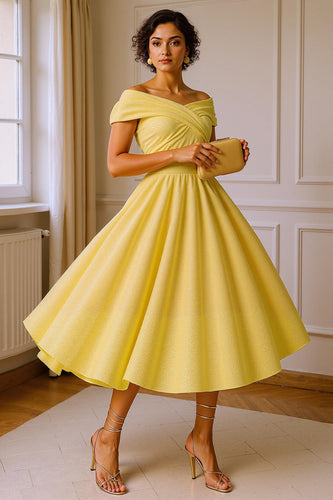 Sparkly Daffodil Mid-Calf Sequin Mother of the Bride Dress