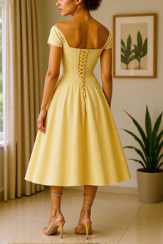 Sparkly Daffodil Mid-Calf Sequin Mother of the Bride Dress