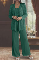 Load image into Gallery viewer, Sparkly 3 Piece Olive Long Sequin Mother of the Bride Pant Suits with Jacket