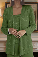 Load image into Gallery viewer, Sparkly 3 Piece Olive Long Sequin Mother of the Bride Pant Suits with Jacket