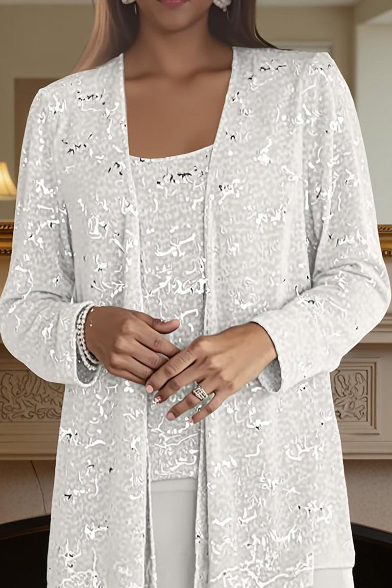 Load image into Gallery viewer, Sparkly 3 Piece Olive Long Sequin Mother of the Bride Pant Suits with Jacket