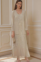 Load image into Gallery viewer, Sparkly 2 Piece Rust Round Neck Long Mother of the Bride Dress