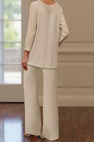 Load image into Gallery viewer, 3 Piece Apricot V-Neck Long Sleeves Mother of the Bride Pant Suits with Jacket