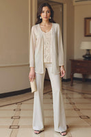 Load image into Gallery viewer, 3 Piece Apricot V-Neck Long Sleeves Mother of the Bride Pant Suits with Jacket