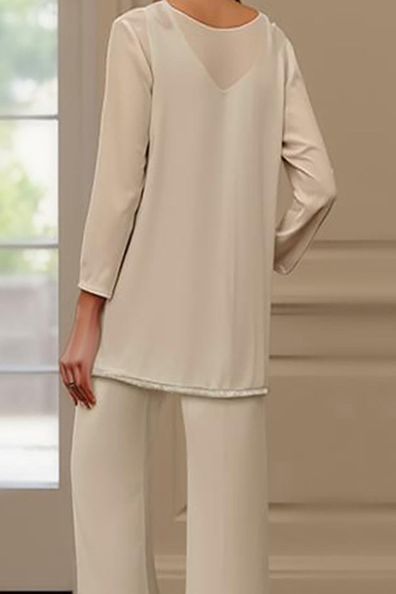 Load image into Gallery viewer, 3 Piece Apricot V-Neck Long Sleeves Mother of the Bride Pant Suits with Jacket