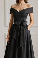 Load image into Gallery viewer, Burgundy A Line Off the Shoulder Long Mother of the Bride Dress with Bow