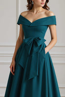 Load image into Gallery viewer, Burgundy A Line Off the Shoulder Long Mother of the Bride Dress with Bow