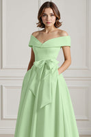 Load image into Gallery viewer, Burgundy A Line Off the Shoulder Long Mother of the Bride Dress with Bow