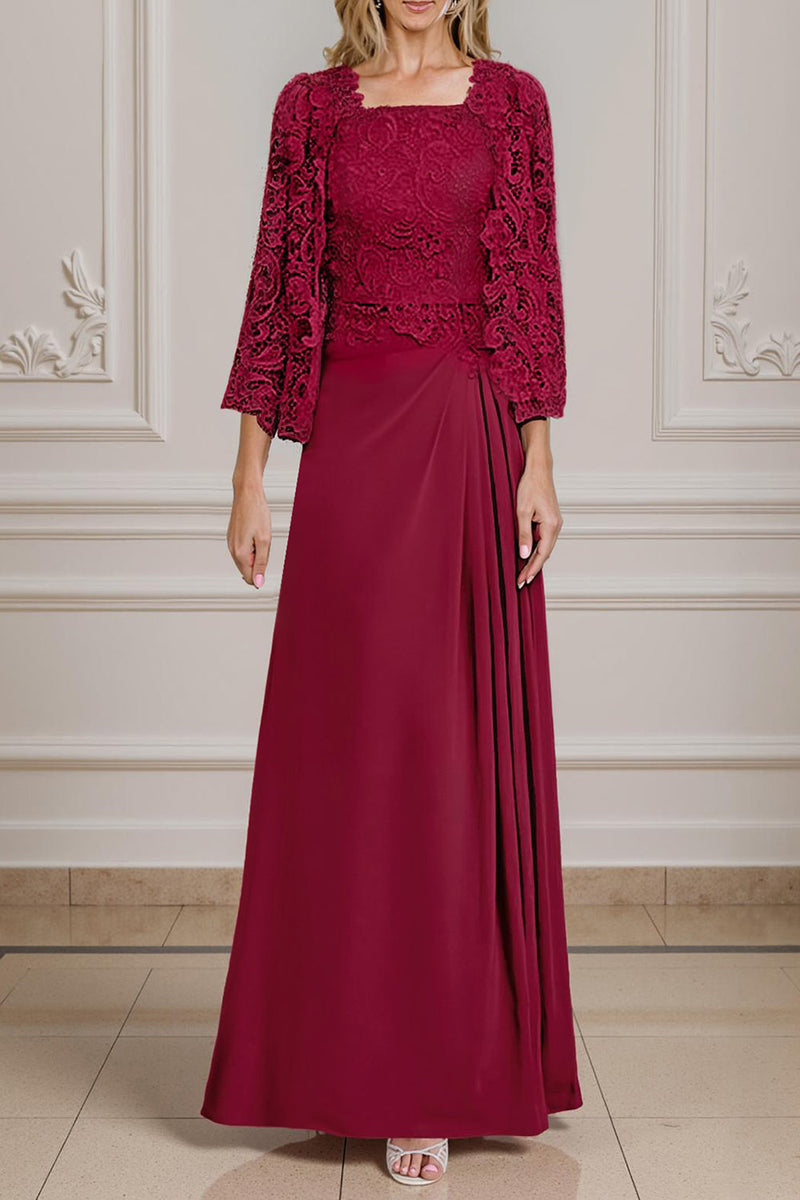 Load image into Gallery viewer, 2 Piece Peacock Green A Line Long Mother of the Bride Dress with Lace