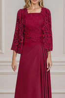 Load image into Gallery viewer, 2 Piece Peacock Green A Line Long Mother of the Bride Dress with Lace