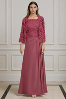 Load image into Gallery viewer, 2 Piece Peacock Green A Line Long Mother of the Bride Dress with Lace