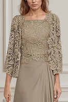 Load image into Gallery viewer, 2 Piece Peacock Green A Line Long Mother of the Bride Dress with Lace