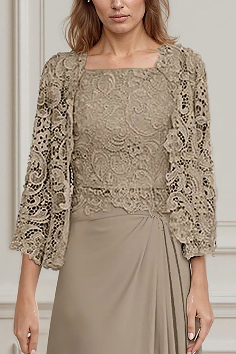 Load image into Gallery viewer, 2 Piece Peacock Green A Line Long Mother of the Bride Dress with Lace