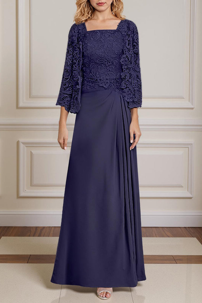 Load image into Gallery viewer, 2 Piece Peacock Green Square Neck A Line Long Mother of the Bride Dress with Lace