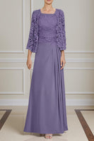 Load image into Gallery viewer, 2 Piece Peacock Green A Line Long Mother of the Bride Dress with Lace