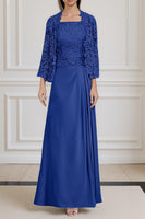 Load image into Gallery viewer, 2 Piece Peacock Green A Line Long Mother of the Bride Dress with Lace