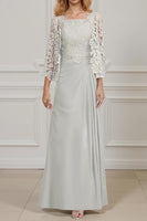 Load image into Gallery viewer, 2 Piece Peacock Green Square Neck A Line Long Mother of the Bride Dress with Lace