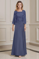 Load image into Gallery viewer, 2 Piece Peacock Green A Line Long Mother of the Bride Dress with Lace