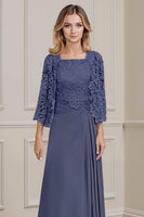 Load image into Gallery viewer, 2 Piece Peacock Green Square Neck A Line Long Mother of the Bride Dress with Lace