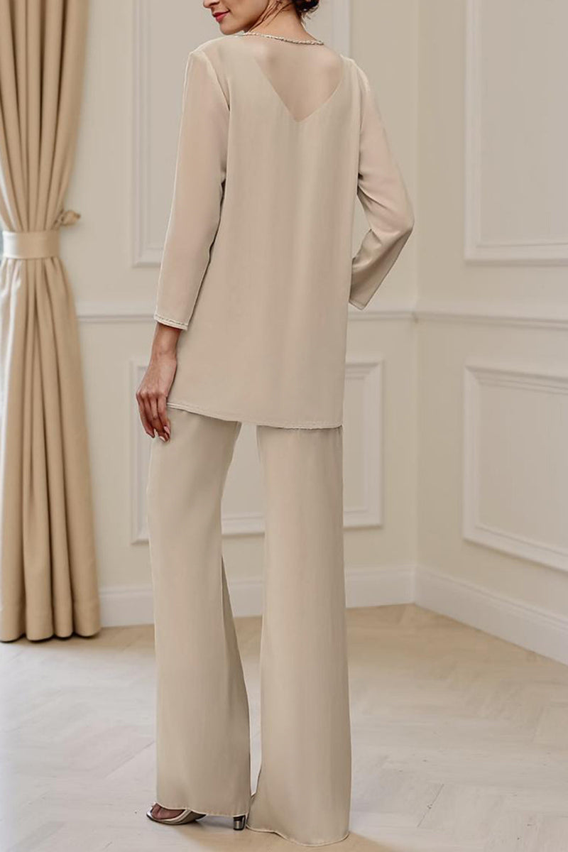 Load image into Gallery viewer, Sparkly 3 Piece Apricot Long Sleeves V Neck Long Mother of the Bride Pant Suits