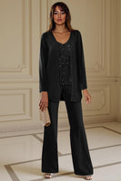Load image into Gallery viewer, Sparkly 3 Piece Apricot Long Sleeves V Neck Long Mother of the Bride Pant Suits