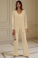 Load image into Gallery viewer, Sparkly 3 Piece Apricot Long Sleeves V Neck Long Mother of the Bride Pant Suits