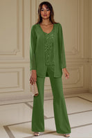Load image into Gallery viewer, Sparkly 3 Piece Apricot Long Sleeves V Neck Long Mother of the Bride Pant Suits