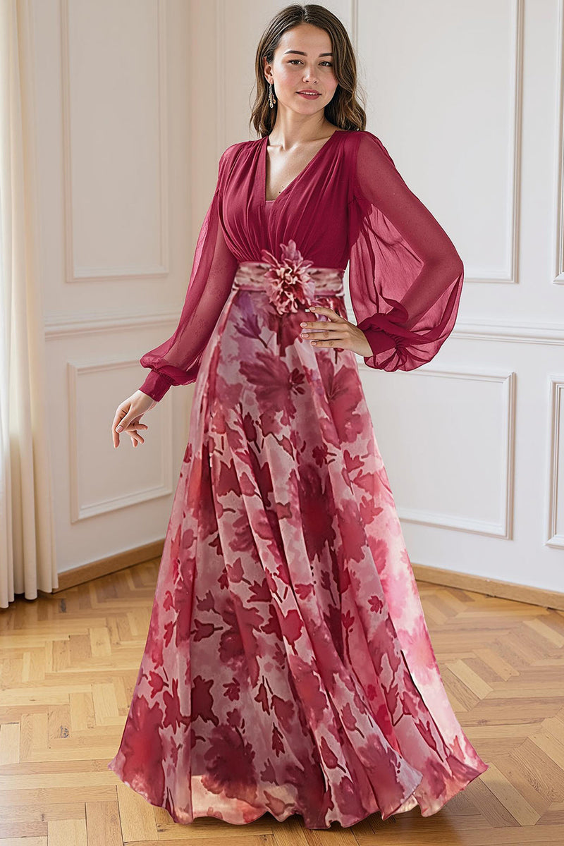 Load image into Gallery viewer, Navy V Neck Plus Size Long Mother of the Bride Dress with 3D Flowers