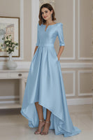 Load image into Gallery viewer, Light Blue High Low A Line Mother of the Bride Dress with Sleeves