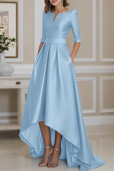 Light Blue High Low A Line Mother of the Bride Dress with Sleeves