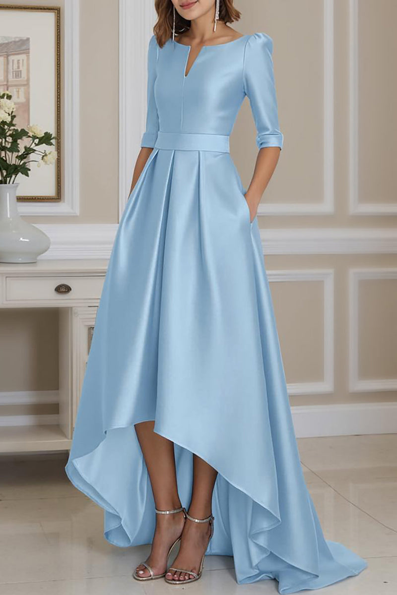 Load image into Gallery viewer, Light Blue High Low A Line Mother of the Bride Dress with Sleeves