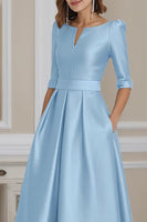 Load image into Gallery viewer, Light Blue High Low A Line Mother of the Bride Dress with Sleeves