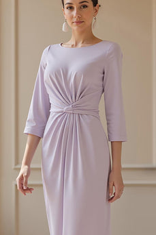 Lilac Ankle Length Ruched Mother of the Bride Dress with Feathers