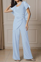 Load image into Gallery viewer, 2 Piece Navy Chiffon Ruched Long Mother of the Bride Pant Suits with Sleeves