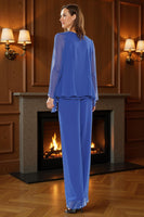 Load image into Gallery viewer, 3 Piece Royal Blue Long Mother of the Bride Pant Suits with Jacket
