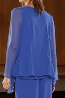 Load image into Gallery viewer, 3 Piece Royal Blue Long Mother of the Bride Pant Suits with Jacket