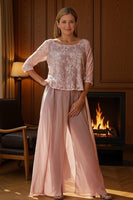Load image into Gallery viewer, 2 Piece Dusty Rose Long Lace Mother of the Bride Pant Suits