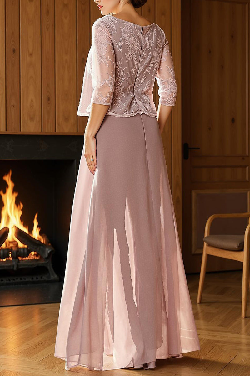 Load image into Gallery viewer, 2 Piece Dusty Rose Long Lace Mother of the Bride Pant Suits
