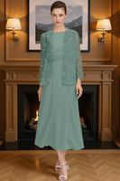 Load image into Gallery viewer, 2 Piece Blush Pink Tea Length Mother of the Bride Dress with Lace Jacket